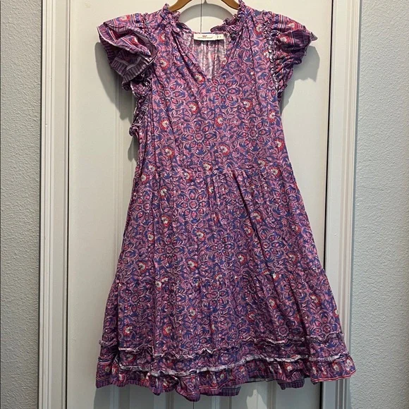 Vineyard Vines Katama Print Ruffle Dress size small purple and pink - Picture 1 of 4